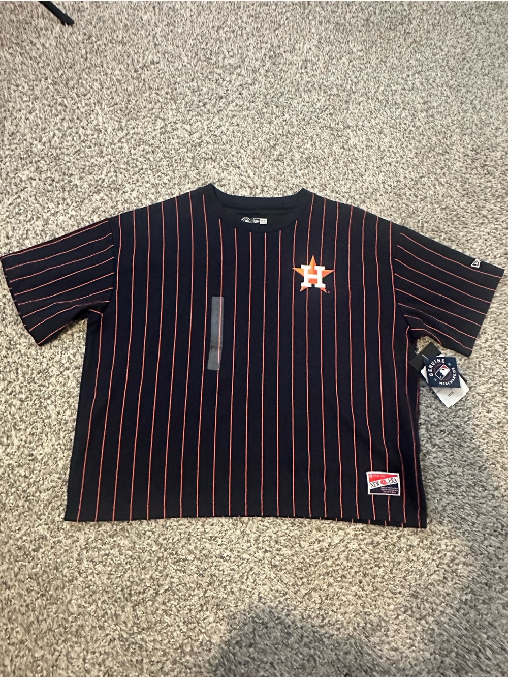 Astros Navy Tee with Coral Pinstripes